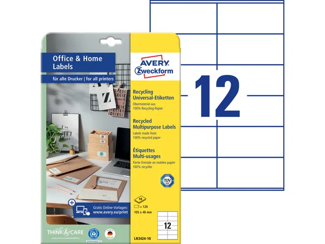 Etiket Avery Zweckform LR3424-10 105x48mm recycled Wit 120 stuks
