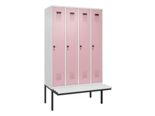 locker met bank,HxBxD 2120x1200x815mm,4vak,vak B 300mm,draaigrendel - 2