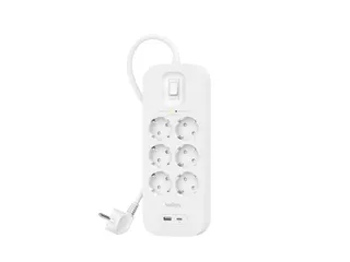 Spanningsbeveiliger met USB-C- en USB-A-poort 6 Poort Stekkerdoos - 1