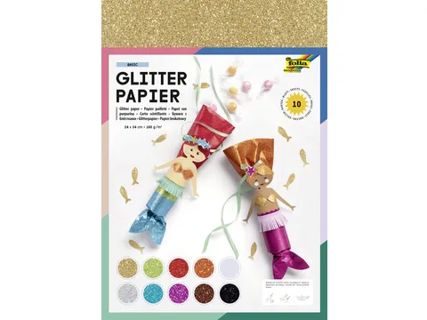 Glitterpapier Folia 1-zijdig 24x34cm 170gr 10 vel assorti