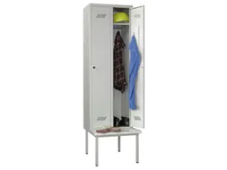 locker met bank,HxBxD 2150x600x500mm,2vak,RAL7035,front RAL7035