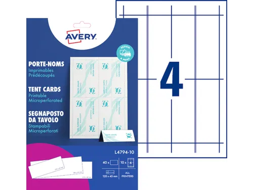 Tafelnaambord Avery L4794-10 120x45mm Wit 40 stuks