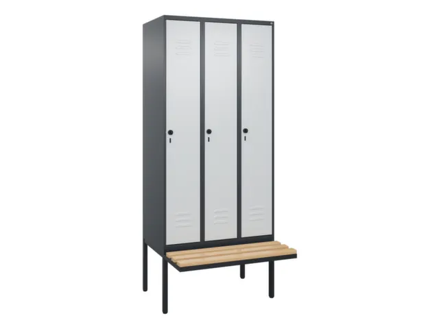locker met bank,HxBxD 2120x900x815mm,3vak,vak B 300mm,draaigrendel