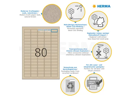 HERMA 10751 Silphie-papier Etiketten A4 35,6x16,9mm bruin 1600 stuks