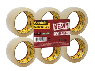 Verpakkingstape Scotch Heavy 50mmx66m PP transparant hotmelt 6 rollen - 6
