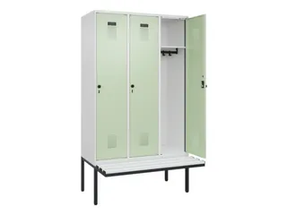 locker met bank,HxBxD 2120x1200x815mm,3vak,vak B 400mm,draaigrendel - 1