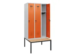 locker met bank,HxBxD 1950x900x815mm,3vak,vak B 300mm,draaigrendel
