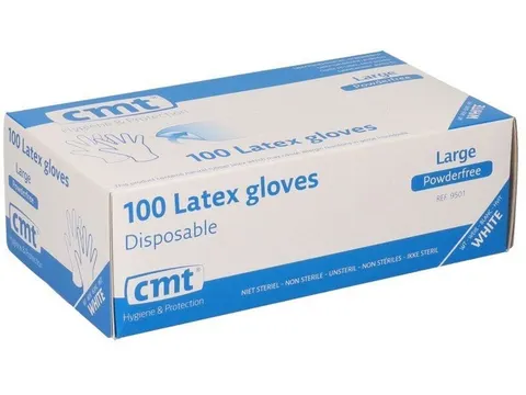 Handschoen CMT L latex poedervrij wit 100 stuks