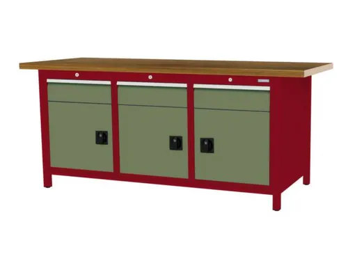 werkbank,HxBxD 860x2000x750mm,onderstel RAL3003,fronten RAL6011