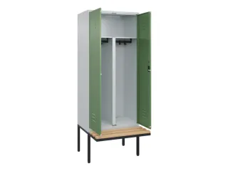 PBM-locker met bank,HxBxD 2120x800x815mm,2vak,vak B 400mm,cil.-slot - 2
