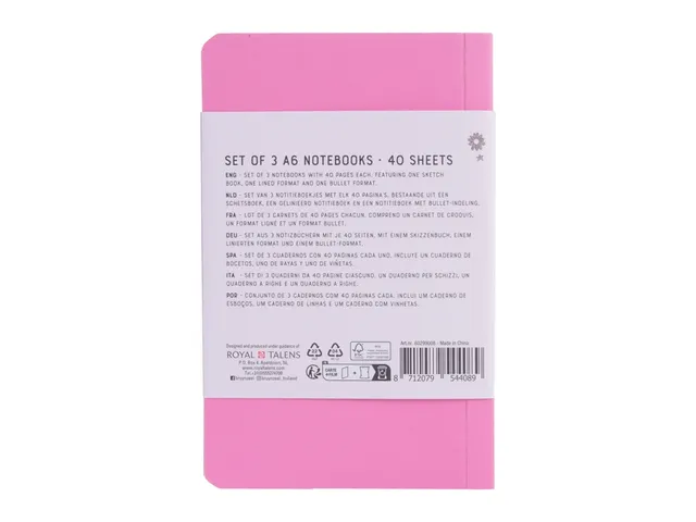 Notitieboek Bruynzeel A6 40vel glitter assorti set van 3 stuks