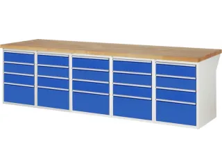 werkbank,HxBxD 890x3000x900mm,beukblad,draagverm. 750kg,5containers - 1