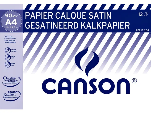 Kalkpapier Canson gesatineerd 12vel 90gr A4 doorschijnend