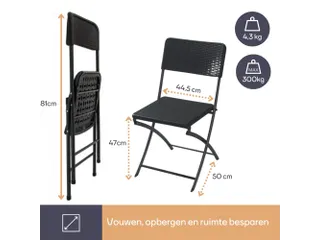 Klapstoel weerbestendige vouwstoel rotanlook Zwart maximaal 300 kg - 4
