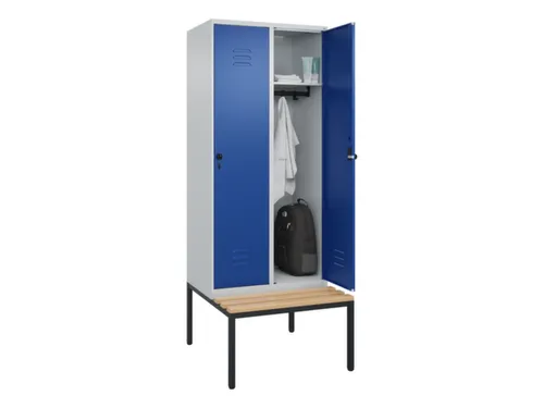 locker met bank,HxBxD 2120x800x815mm,2vak,vak B 400mm,draaigrendel