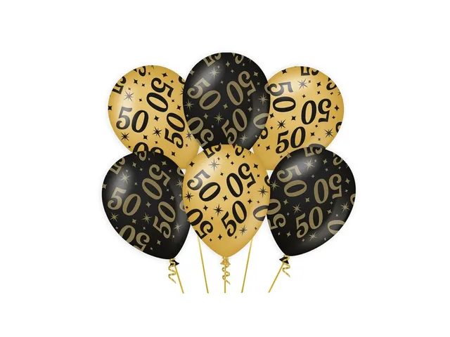 Ballonnen Classy party balloons '50' 30cm Goud-Zwart 6 stuks