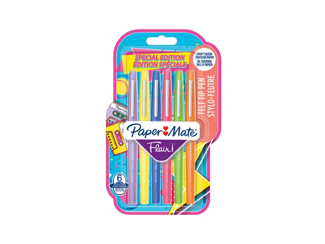 Fineliner Paper Mate Flair retro medium assorti blister à 6 stuks