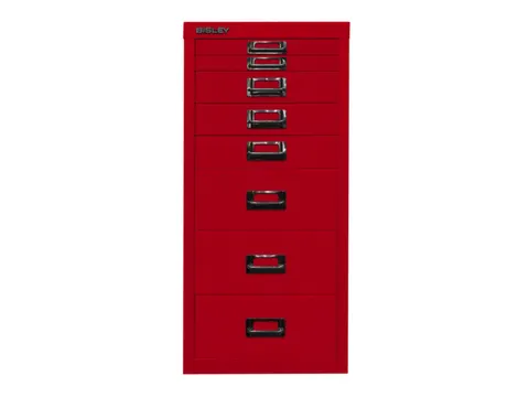 kantoor-ladekast HxBxD 590x279x380mm 8 laden romp kardinaalrood staal