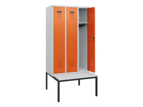 locker met bank,HxBxD 1950x900x815mm,3vak,vak B 300mm,cilinderslot