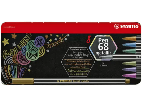Viltstift STABILO Pen 68/8 medium metallic assorti blik à 8 stuks