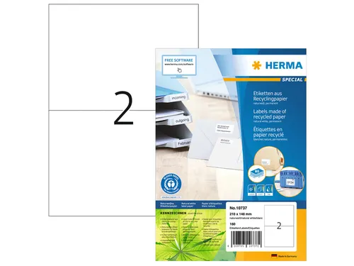HERMA 10737 Etiketten gerecycled papier A4 210x148mm Wit 160 stuks