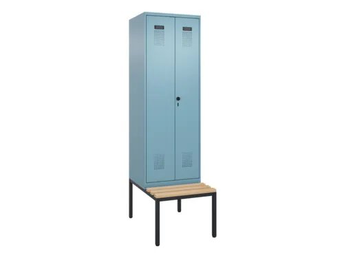 PBM-locker met bank,HxBxD 2120x600x815mm,2vak,vak B 300mm,draaigrendel