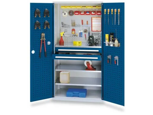 Materiaalkast Geperf. Deuren Staal 1950x1000x600mm 2laden Ral5010