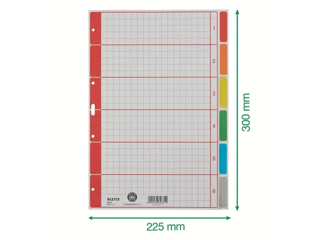 Tabbladen Leitz 4-gaats 4350 6-delig grijs karton