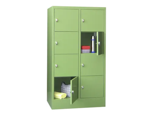 lockerkast,HxBxD 1518x800x500mm,2x4vakken,RAL7035,front RAL3000