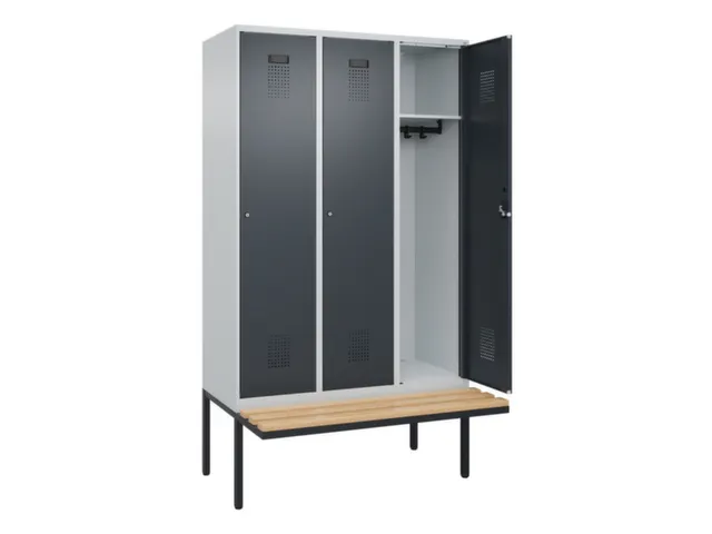 locker met bank,HxBxD 2120x1200x815mm,3vak,vak B 400mm,cilinderslot