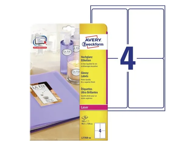 Etiket Avery Zweckform L7769-40 99.1x139mm hoogglans wit 160 stuks