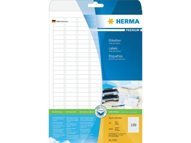 Étiquettes Autocollantes Extra-fortes Herma A4 - 25,4x10 Mm, Lot De 4725, Adhésion Renforcée - 10