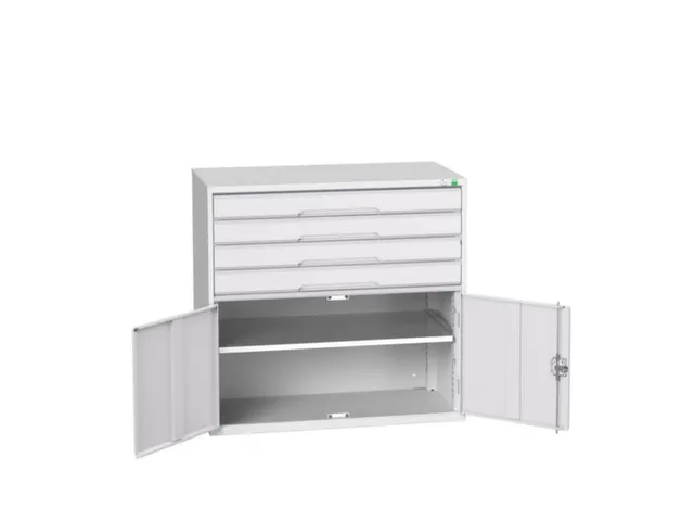 ladekast 1000x1050x550mm 4laden 2deuren uittrekbaar RAL7035