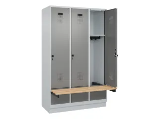 locker met bank,HxBxD 1950x1200x815mm,3vak,vak B 400mm,draaigrendel - 1