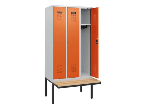 locker met bank,HxBxD 1950x900x815mm,3vak,vak B 300mm,cilinderslot