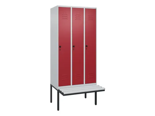 locker met bank,HxBxD 2120x900x815mm,3vak,vak B 300mm,draaigrendel