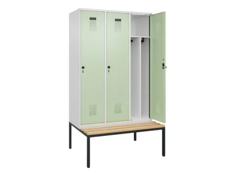 locker met bank,voor scheiding van kleding,HxBxD 2120x1200x815mm,3vak