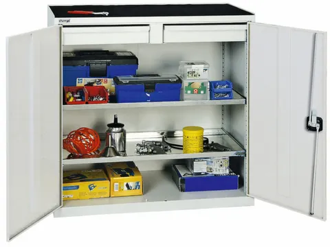 Draaideurkast Hxbxd 1000x1000x500mm 2laden 2legborden Lichtgrijs