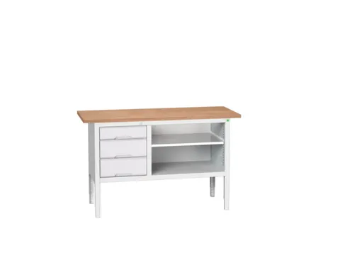 werkbank,HxBxD 830-930x1500x600mm,multiplexblad,uitrusting: 3laden