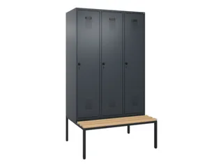 locker met bank,HxBxD 2120x1200x815mm,3vak,vak B 400mm,draaigrendel - 3