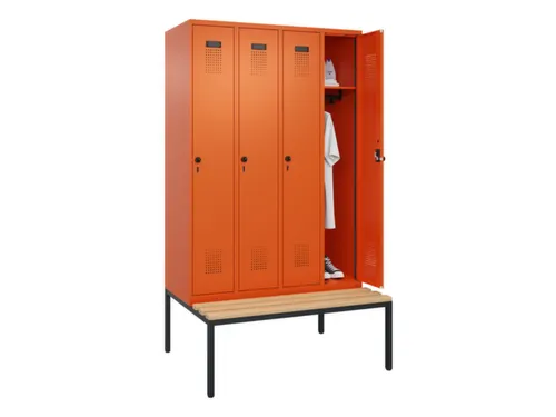 locker met bank,HxBxD 2120x1200x815mm,4vak,vak B 300mm,draaigrendel