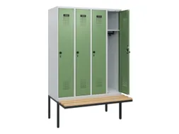 locker met bank,HxBxD 1950x1200x815mm,4vak,vak B 300mm,draaigrendel