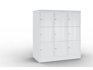 lockerkast 1255x1150x640mm 3x3 vakken RAL7035 front RAL7035 sokkel - 1