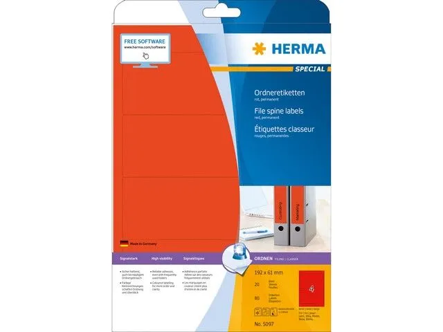 OUTLET Herma 5097 Rugetiket 192x61mm Rood permanent klevend 80 stuks