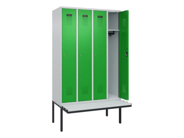 locker met bank,HxBxD 2120x1200x815mm,4vak,vak B 300mm,cilinderslot