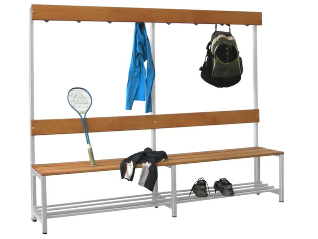 Omkleedbank LxB 2000x400mm Houten Latten m. Schoenenrek Haken Ral9010