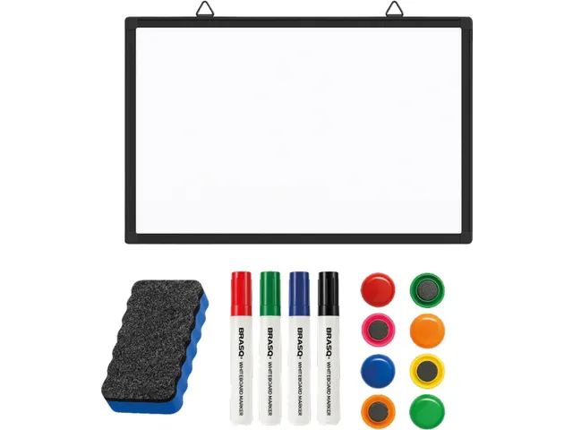 BRASQ Magnetisch Whiteboard 90x60cm Zwart met accessoire set