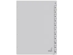 Tabblad ECO Kangaro A4 cijfers 180 grams grijs karton 4-gaats 12-delig