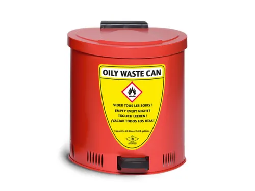 afvalbak voor poetsdoeken,staal,20l,HxBxD 429x385x382mm,m. pedaal,rood