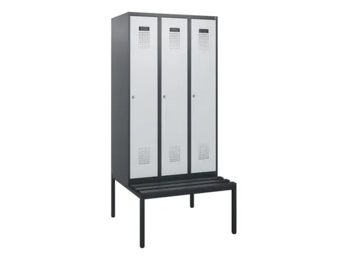 locker met bank,HxBxD 1950x900x815mm,3vak,vak B 300mm,cilinderslot